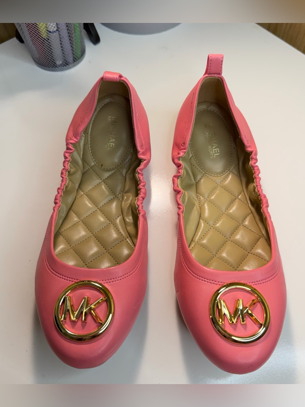 MICHAEL Michael Kors Pink MK Logo Leather Ballet Flats